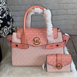 Michael Kors CARMEN MD Flap Satchel/CARMEN MD Flap Billfold Wallet 2pc Set